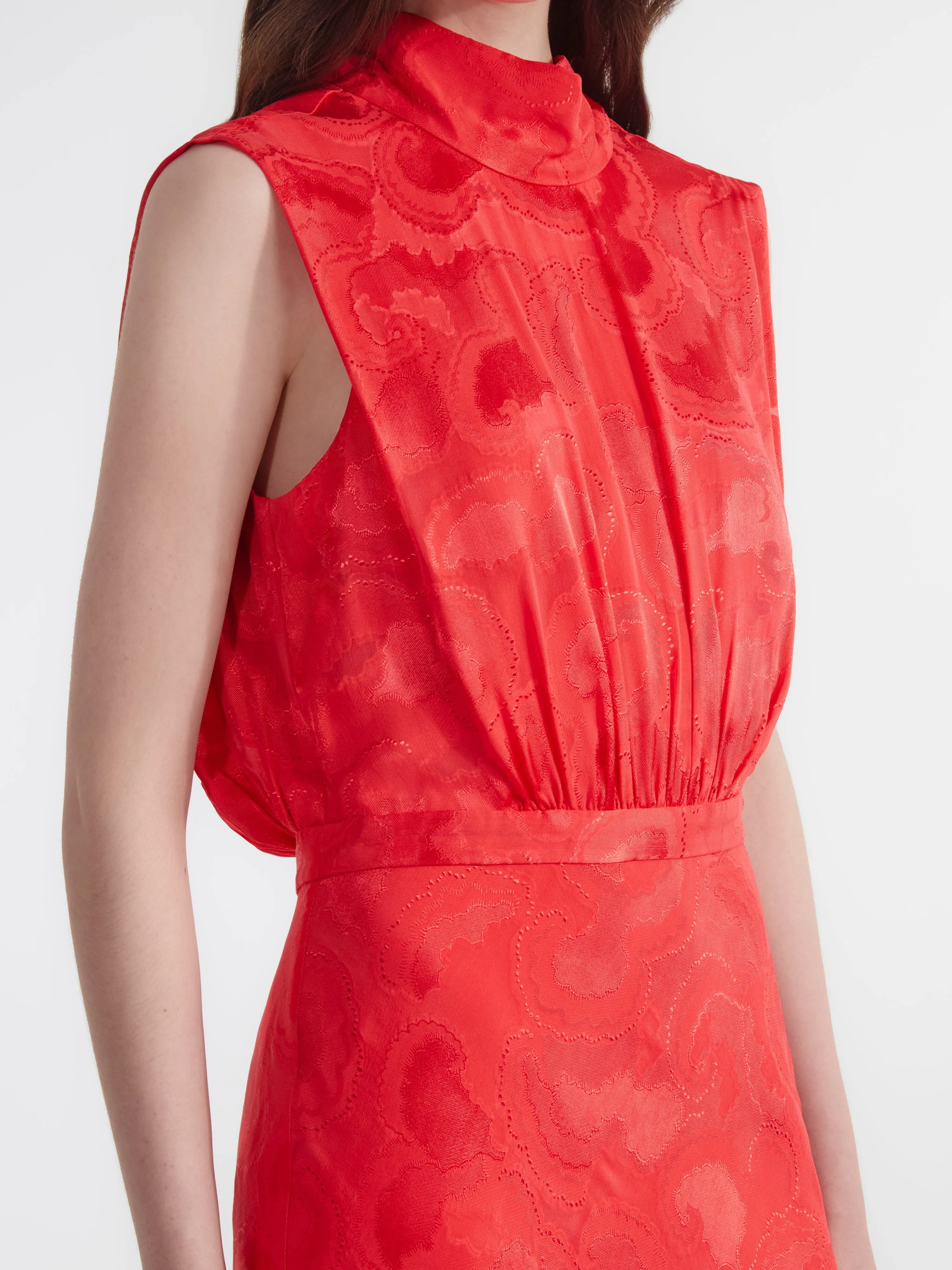 Fleur Midi Dress in Hot Coral