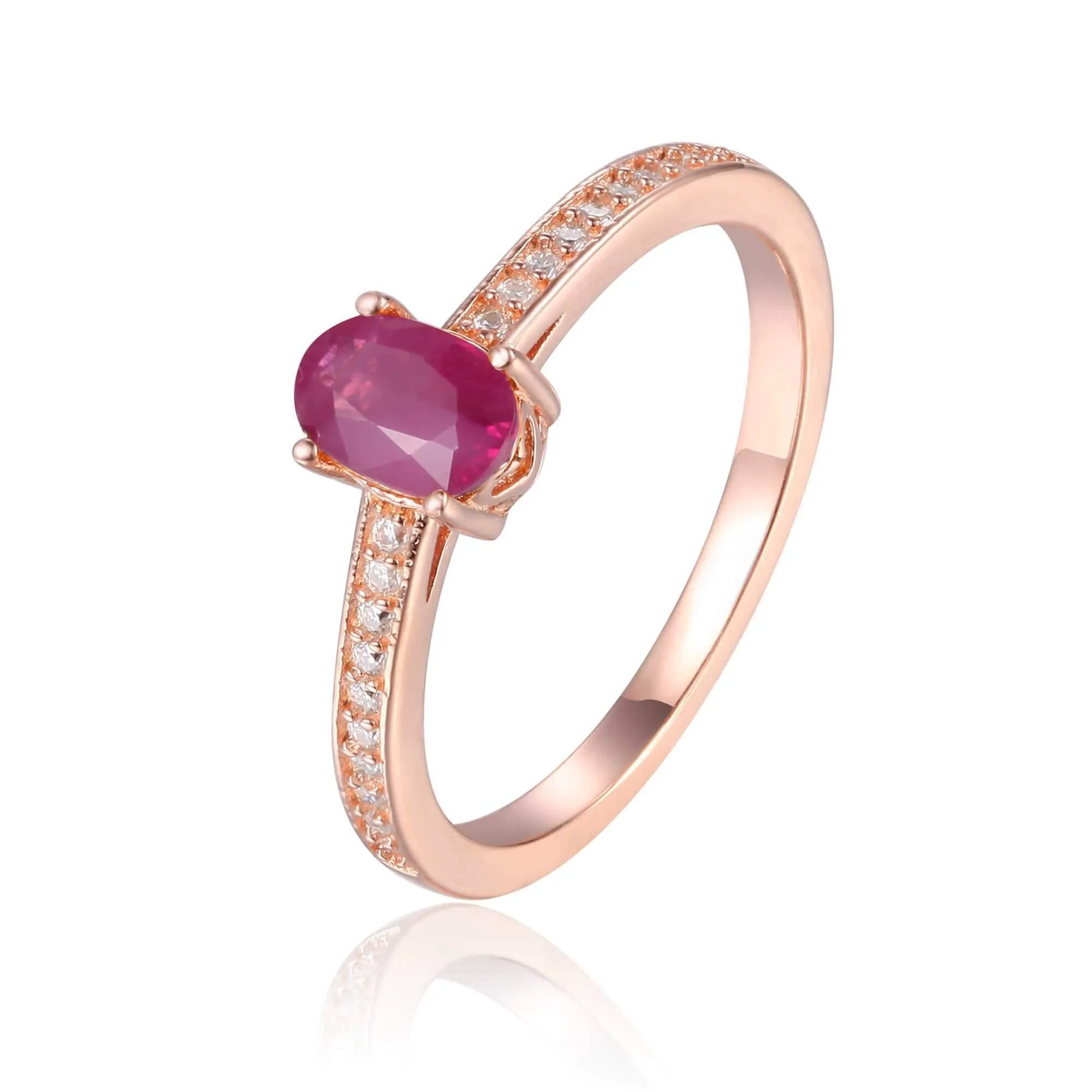 Genuine Oval Ruby Solitaire Ring