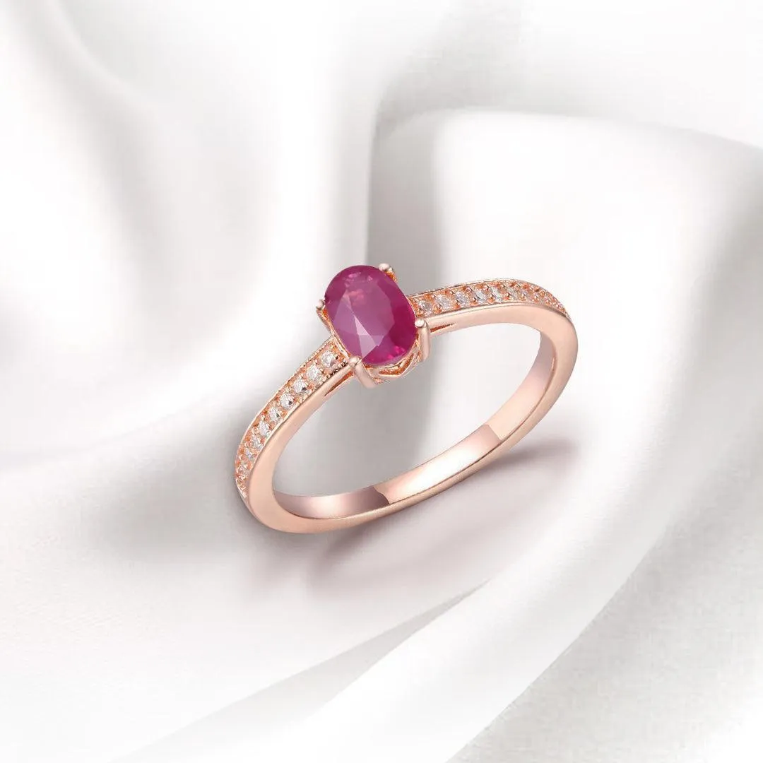 Genuine Oval Ruby Solitaire Ring