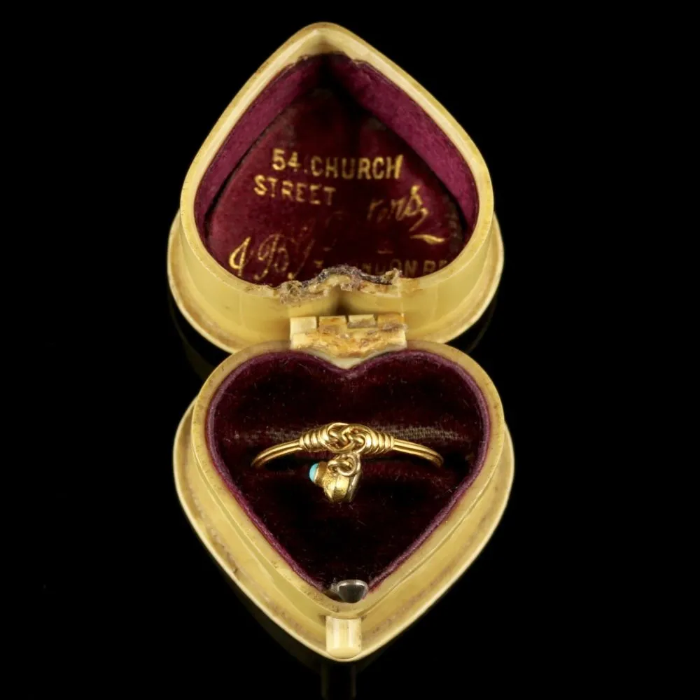 Georgian Gold Heart Dropper Ring Turquoise In A Heart Box Circa 1780