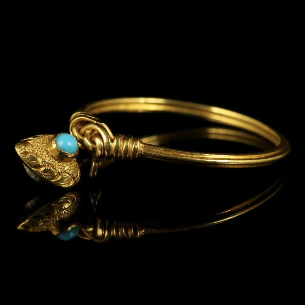 Georgian Gold Heart Dropper Ring Turquoise In A Heart Box Circa 1780