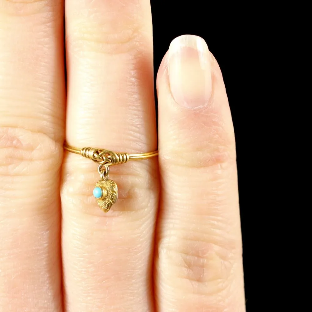 Georgian Gold Heart Dropper Ring Turquoise In A Heart Box Circa 1780