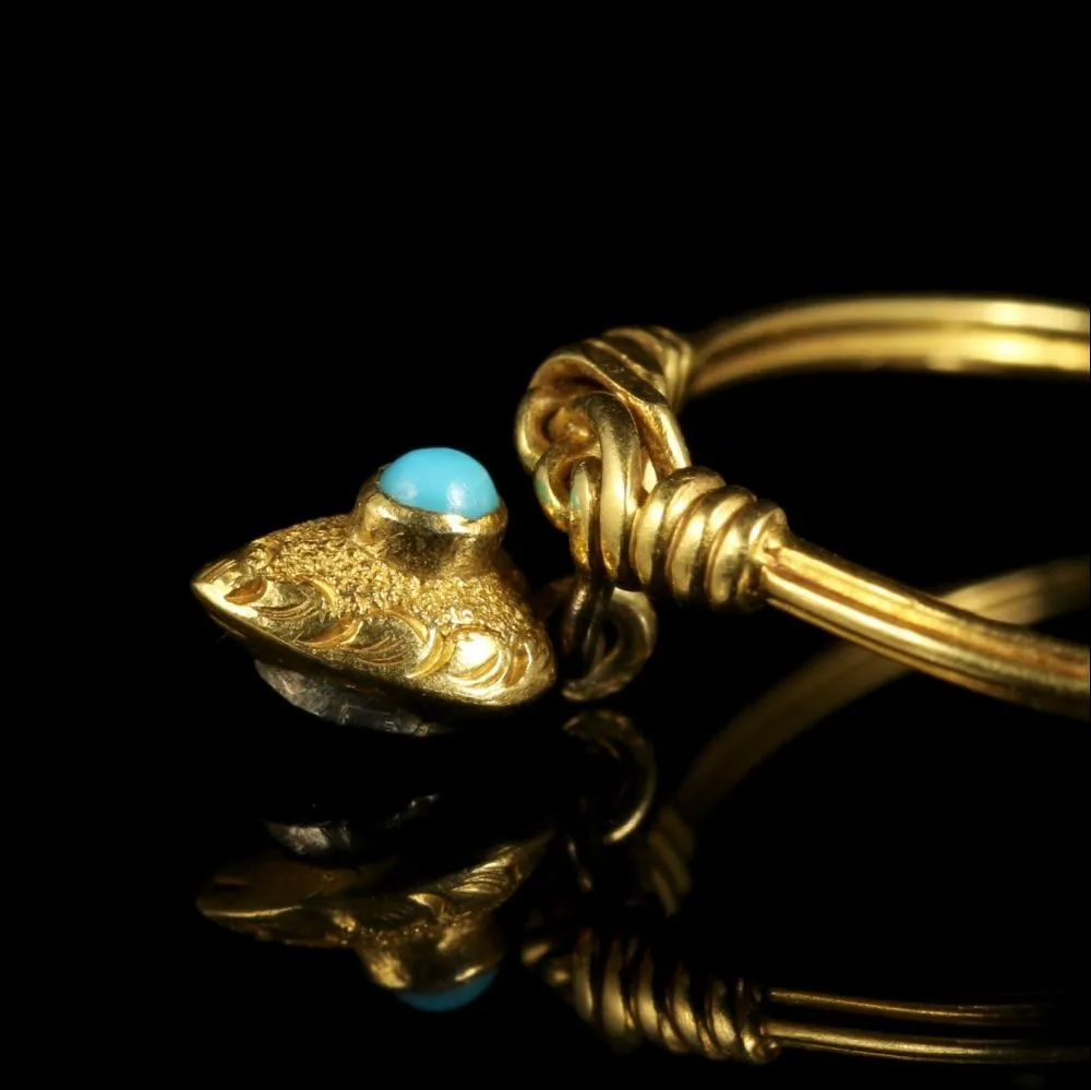 Georgian Gold Heart Dropper Ring Turquoise In A Heart Box Circa 1780