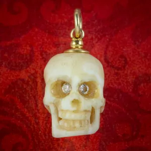 Georgian Memento Mori Style Skull Pendant Diamond Eyes