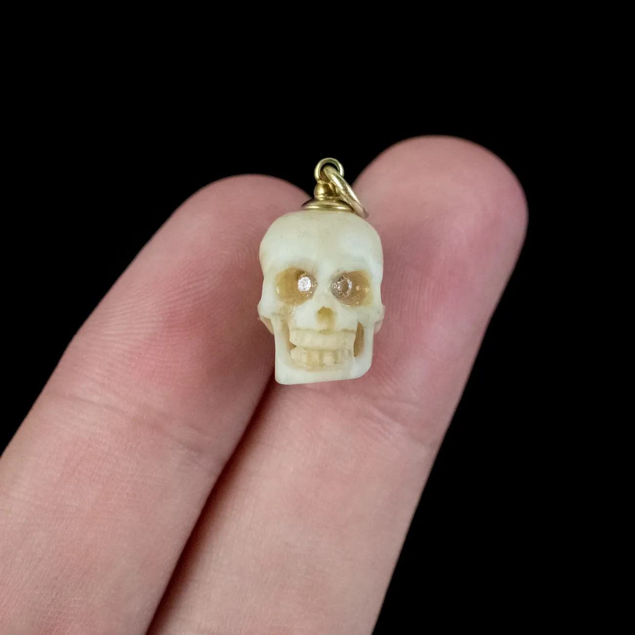 Georgian Memento Mori Style Skull Pendant Diamond Eyes