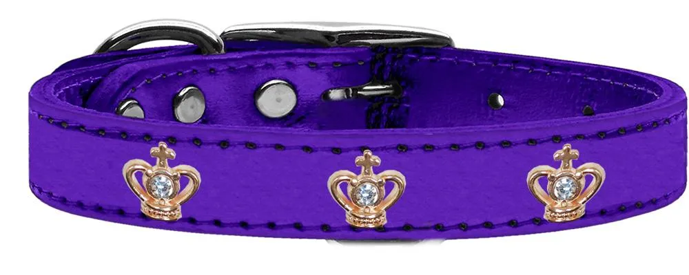 Gold Crown Widget Genuine Metallic Leather Dog Collar Purple 20