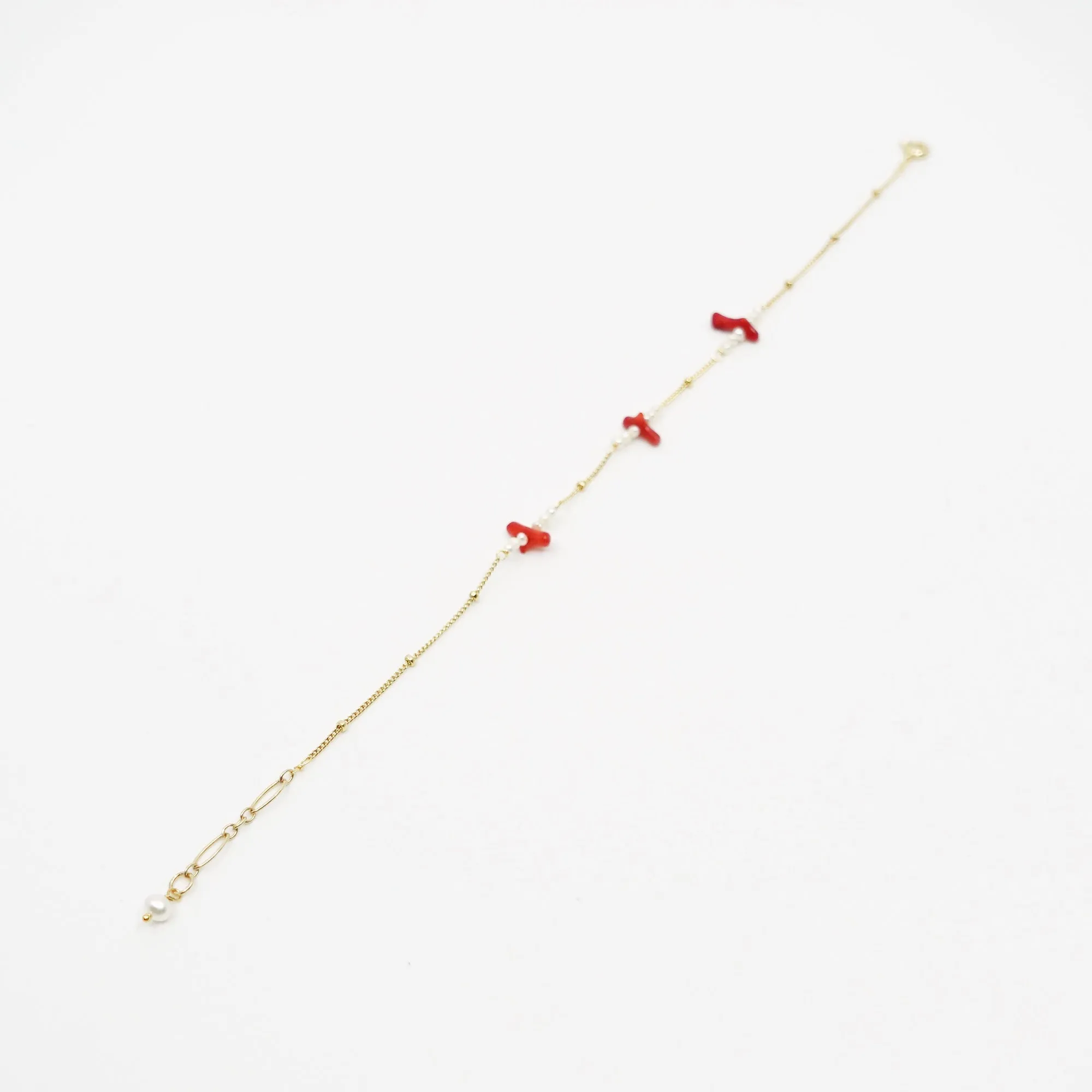 Gold Filled Red Coral Branch and Pearl Bracelet