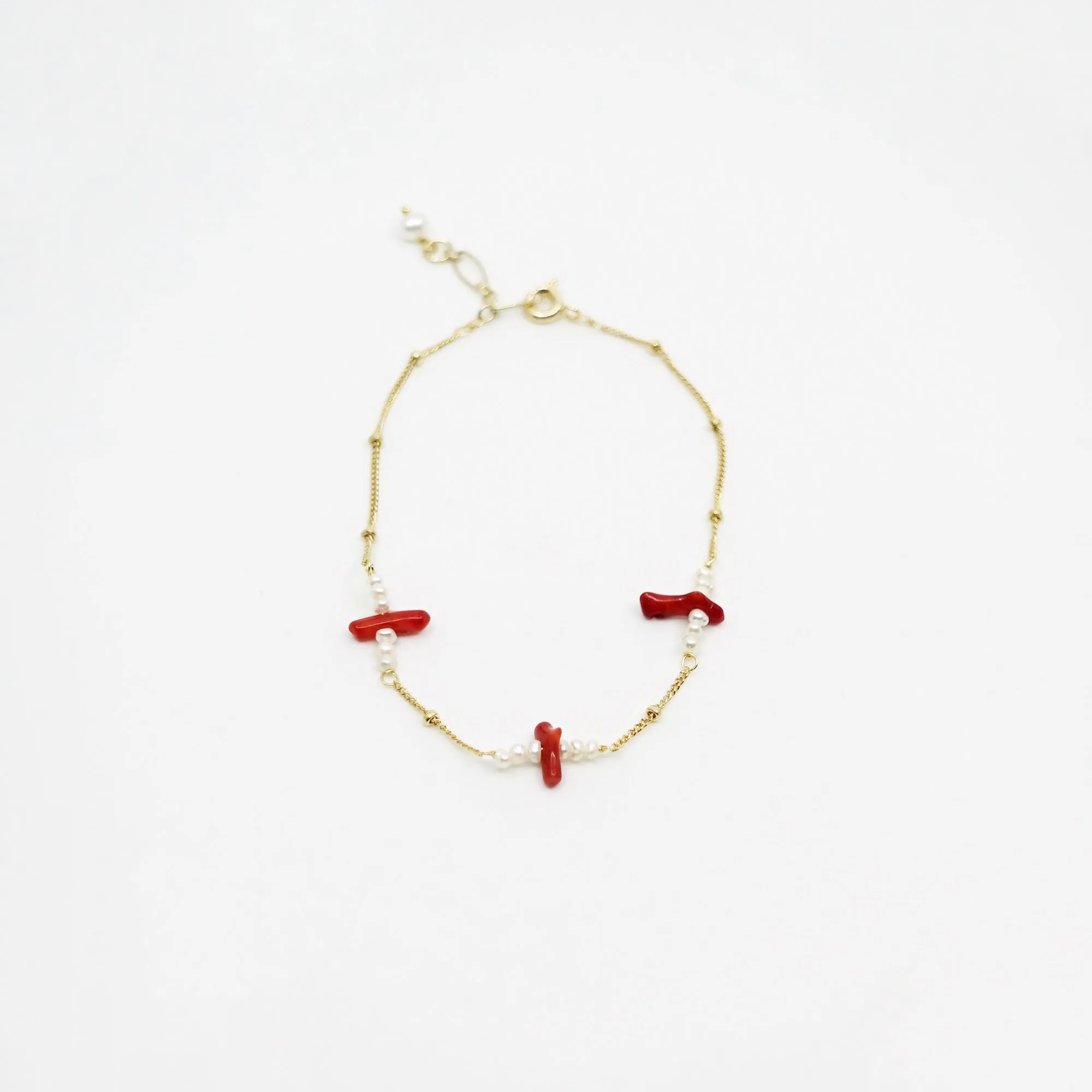 Gold Filled Red Coral Branch and Pearl Bracelet