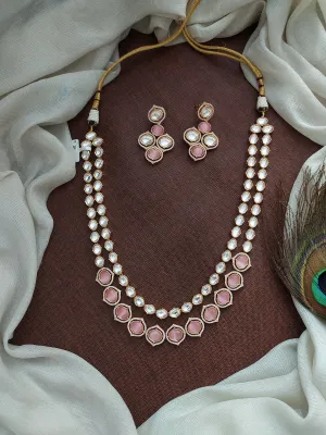 Gold-plated Kundan Double-Layer Long Haram Set with Uncut Diamond Stones