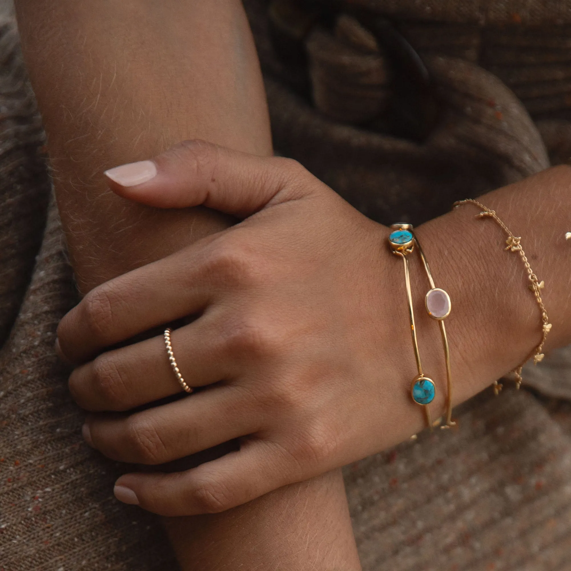 Gold Rose Quartz Ray Bangle