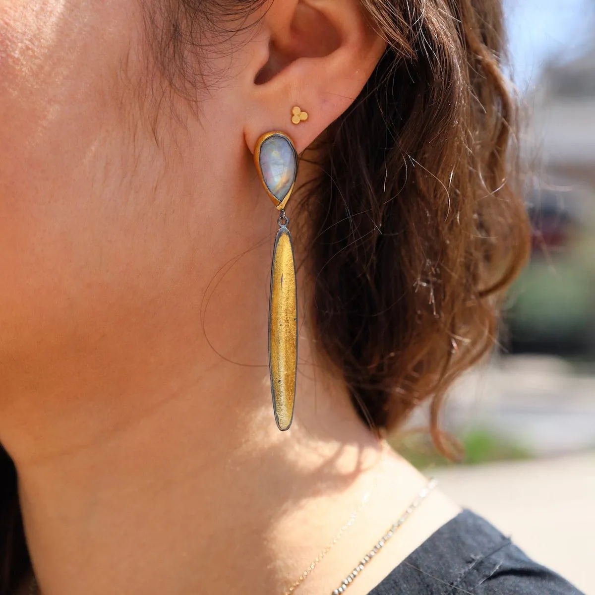 Golden Reed with Moonstone Earring