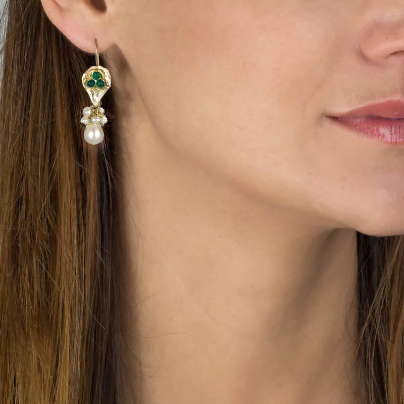 Green Agate Pearl Protection Earrings