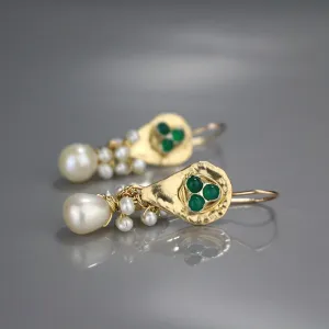 Green Agate Pearl Protection Earrings