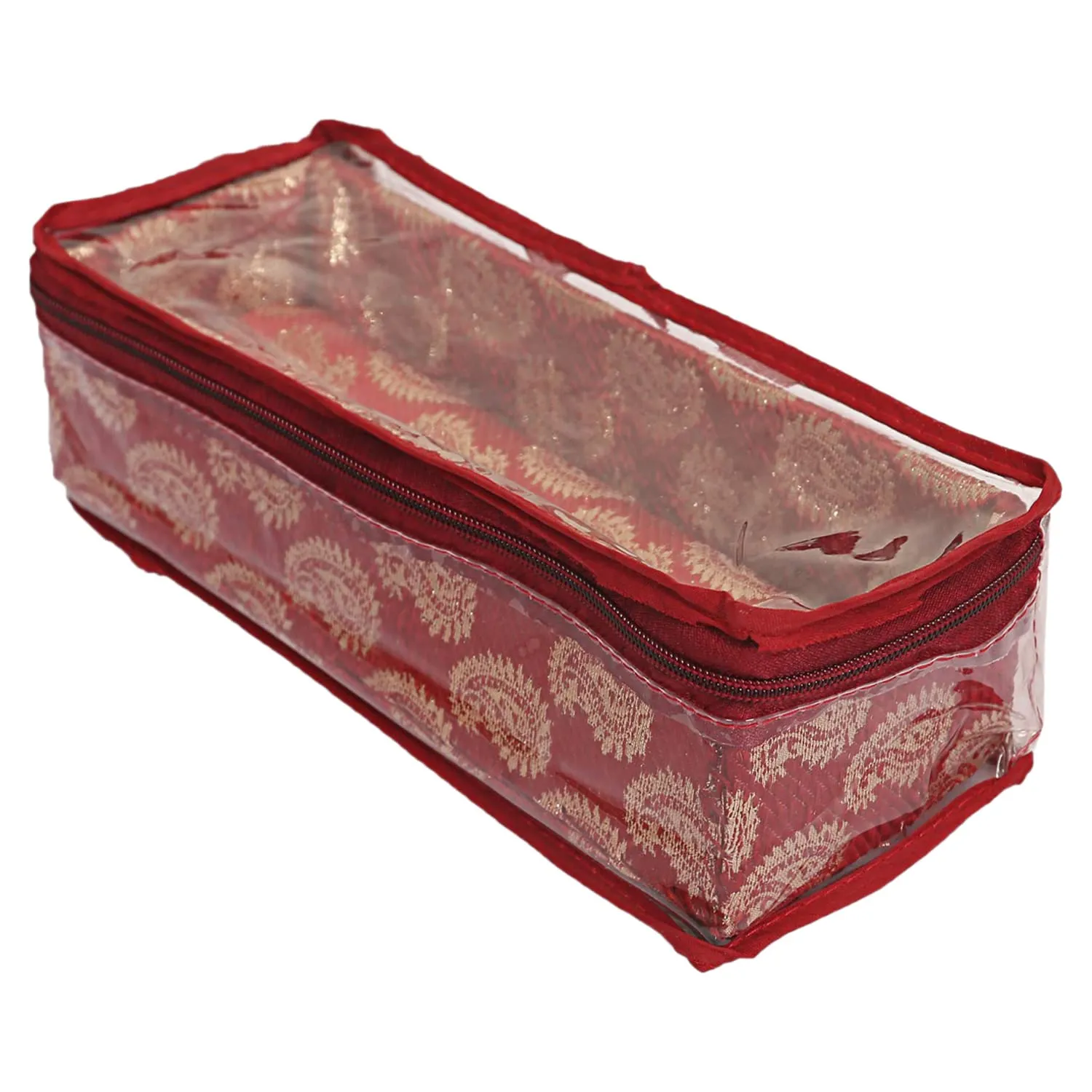 Heart Home Multipurpose Rangoli Design Laminated 1 Rod Bangle Box/Organizer/Case With Tranasparent Top - Pack of 2 (Maroon)-47HH0363