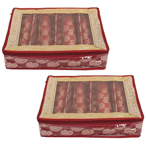 Heart Home Multipurpose Teardrop Pattern Laminated 4 Rod Bangle Box/Organizer/Case With Tranasparent Top - Pack of 2 (Red)-47HH0495