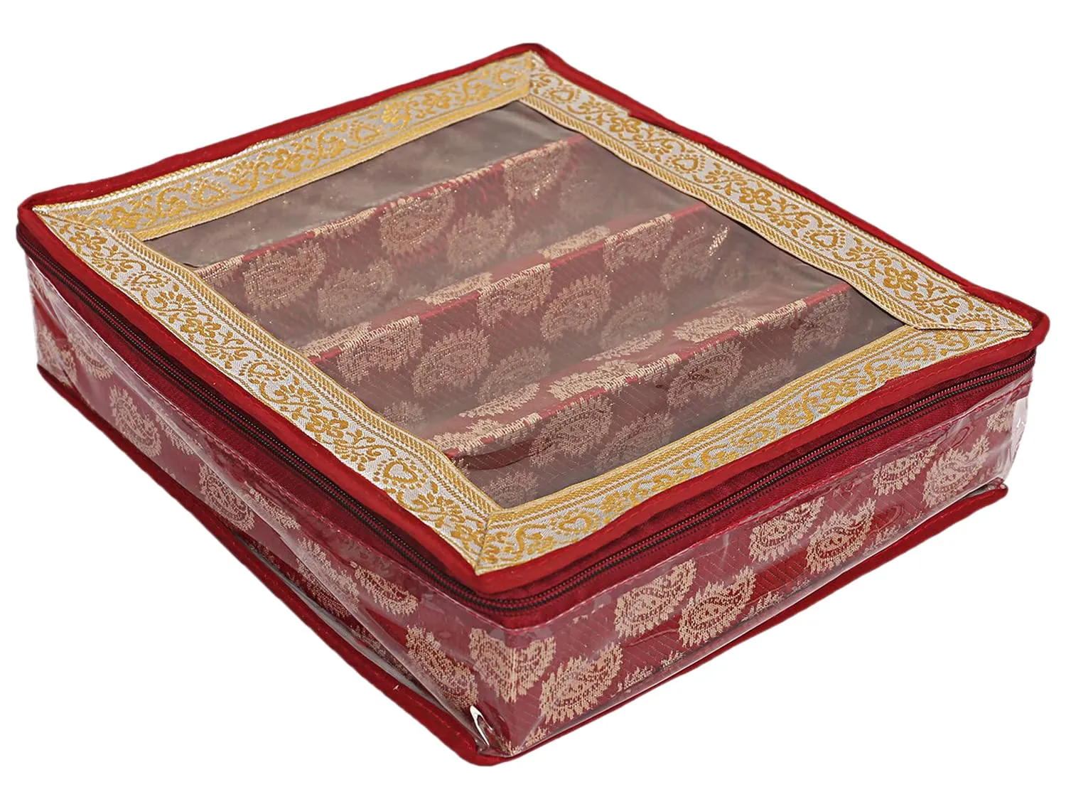 Heart Home Multipurpose Teardrop Pattern Laminated 4 Rod Bangle Box/Organizer/Case With Tranasparent Top - Pack of 2 (Red)-47HH0495