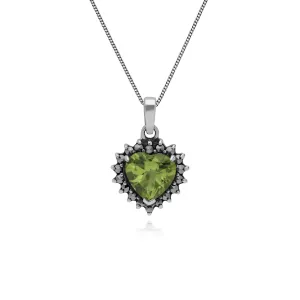 Herzförmige Peridot & Markasit Halskette in Sterling Silber