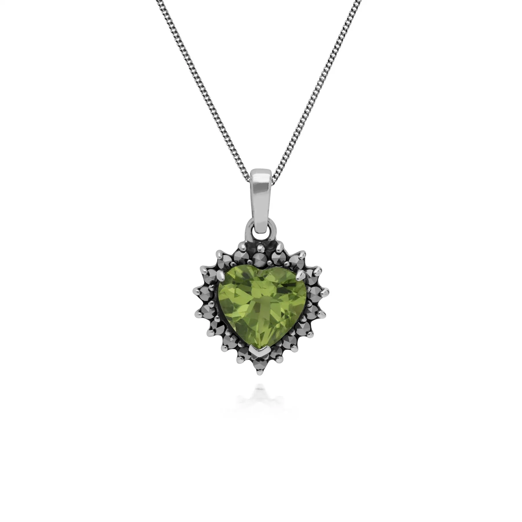 Herzförmige Peridot & Markasit Halskette in Sterling Silber