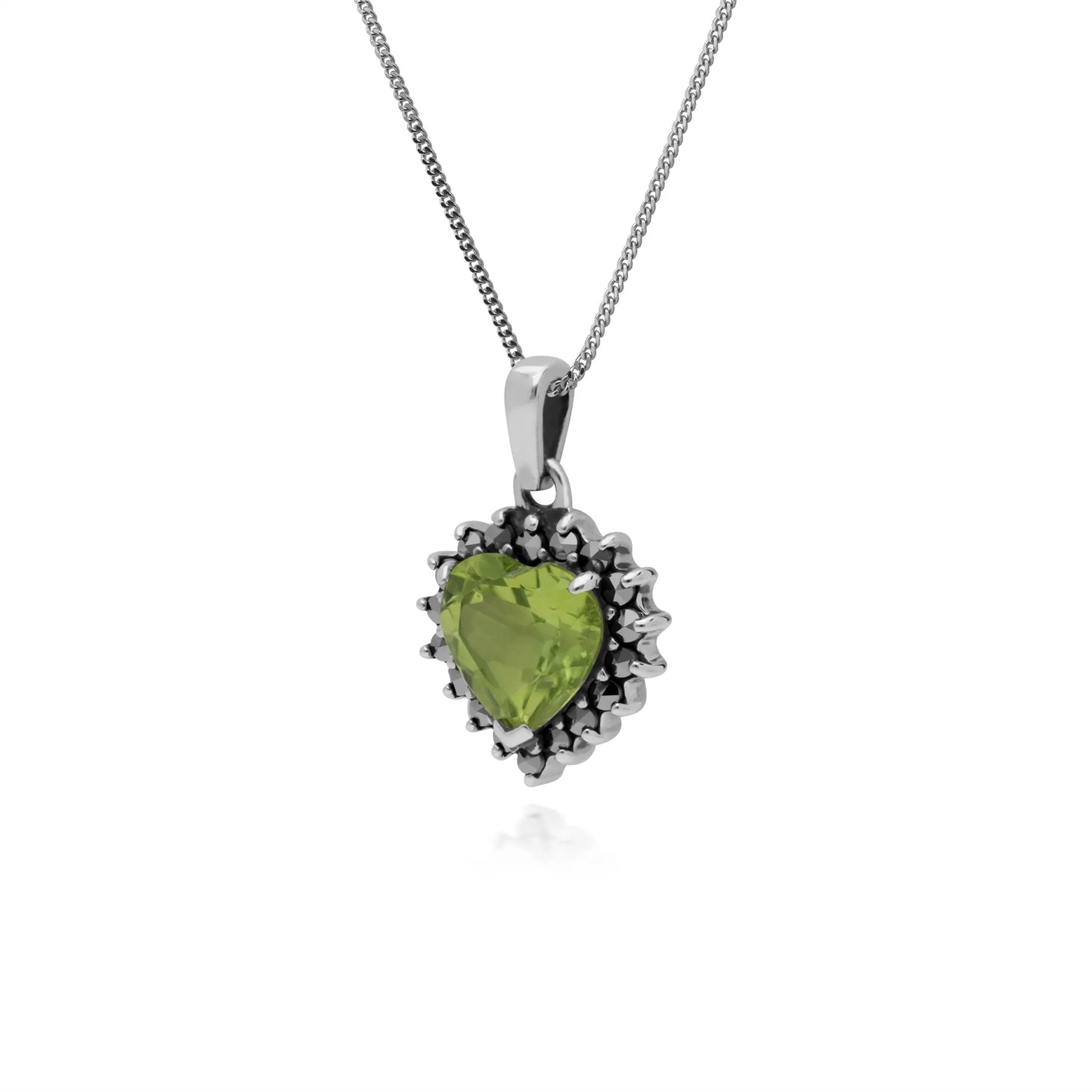 Herzförmige Peridot & Markasit Halskette in Sterling Silber