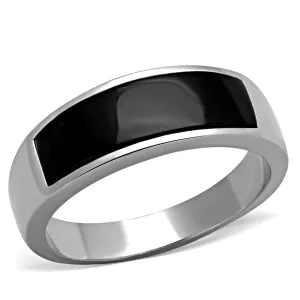 High polished (no plating) Stainless Steel Ring with Synthetic Onyx in Jet for Women Style TK2062J