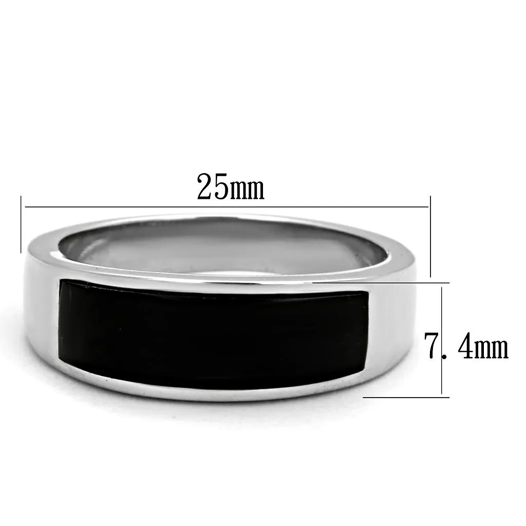 High polished (no plating) Stainless Steel Ring with Synthetic Onyx in Jet for Women Style TK2062J