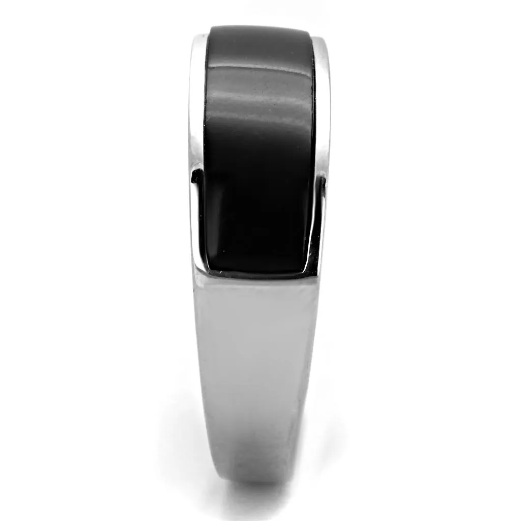 High polished (no plating) Stainless Steel Ring with Synthetic Onyx in Jet for Women Style TK2062J