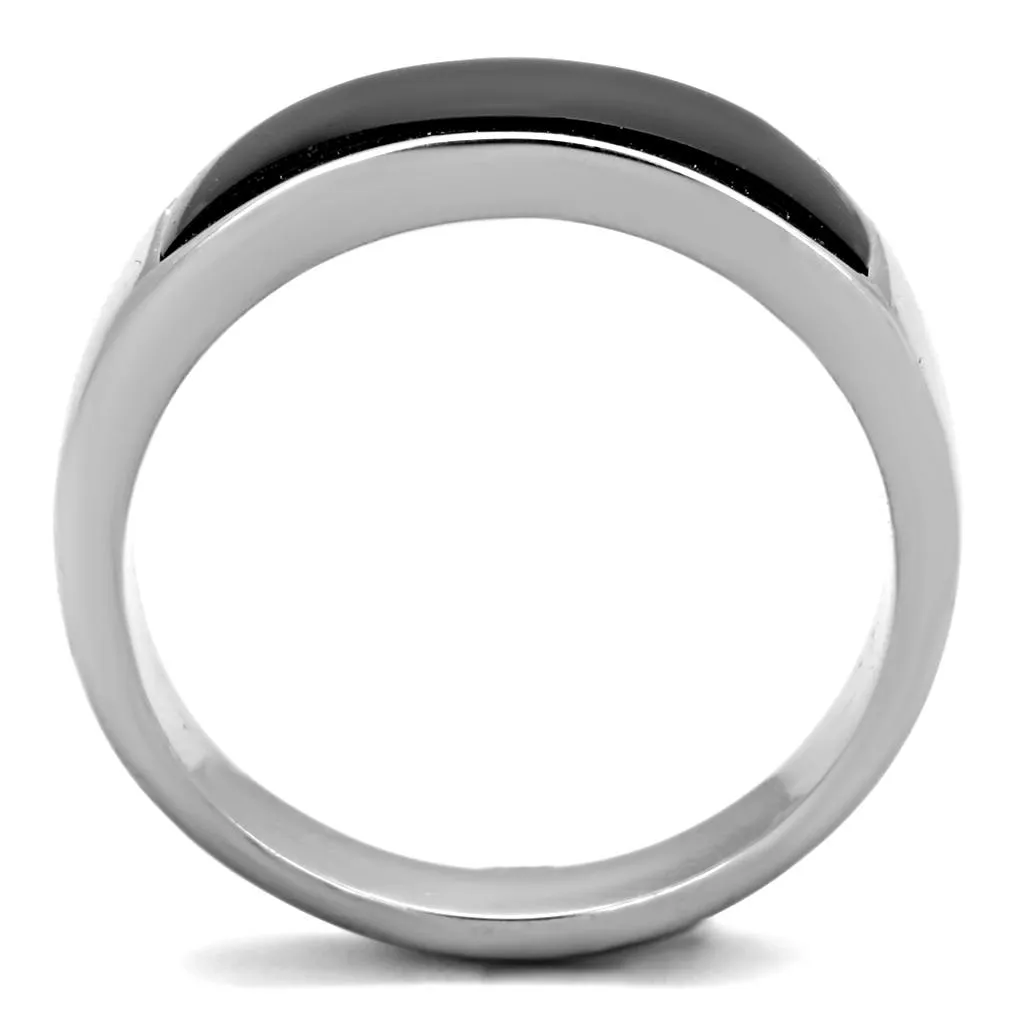 High polished (no plating) Stainless Steel Ring with Synthetic Onyx in Jet for Women Style TK2062J