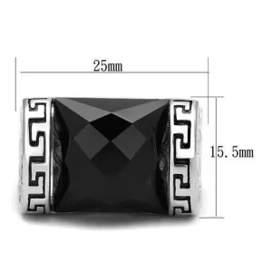 High polished (no plating) Stainless Steel Ring with Synthetic Onyx in Jet for Women Style TK3016