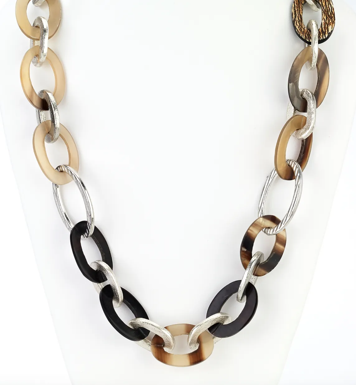 Horn Silver Links Long Necklace