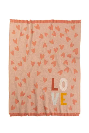 INDUS DESIGN LOVE HEART BLANKET BLUSH/CORAL