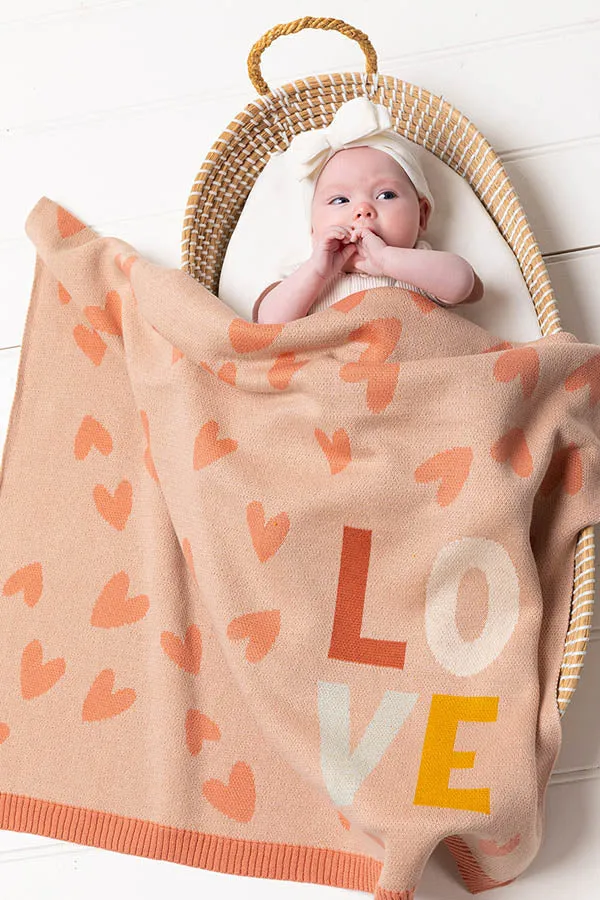 INDUS DESIGN LOVE HEART BLANKET BLUSH/CORAL