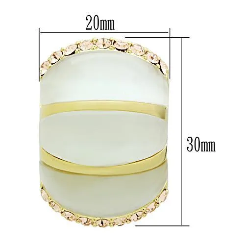 IP Gold(Ion Plating) Brass Earrings with Synthetic Cat Eye in White for Women White Stone Color Style GL339