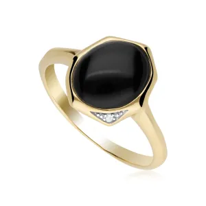 Irregular B Gem Schwarzer Onyx & Diamant Ring