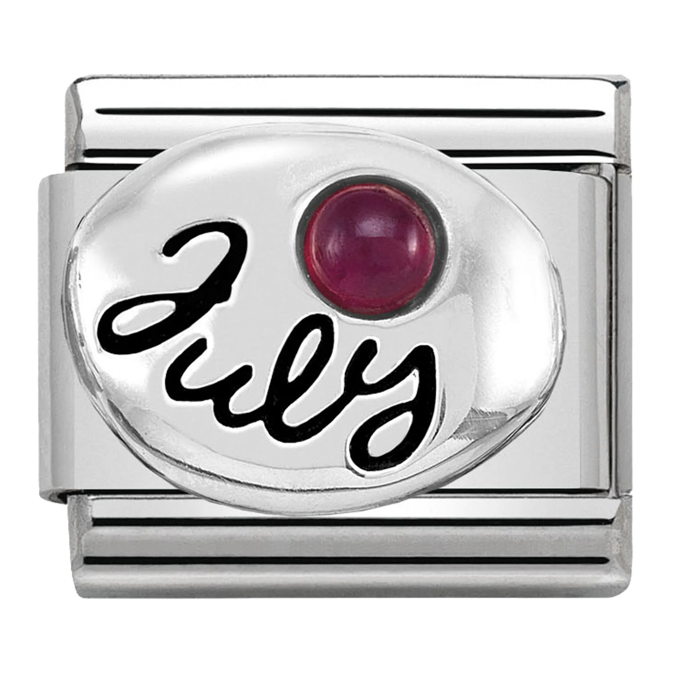 July (Ruby) Birthstone Silver Charm