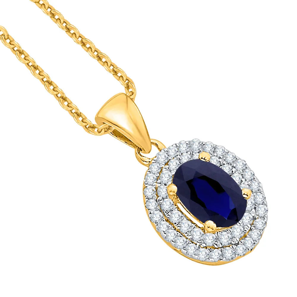 KATARINA Diamond and Oval Cut Sapphire Halo Pendant Necklace (1 1/3 cttw)