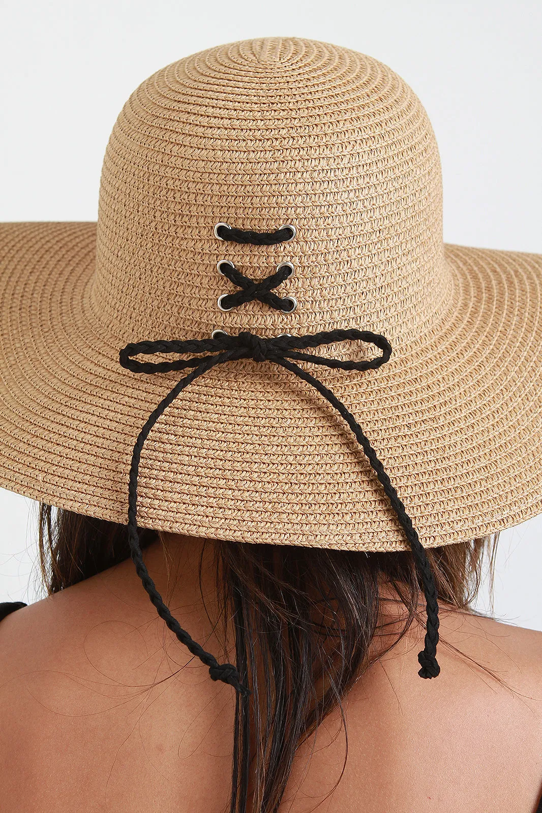 Lace-Up Back Straw Sun Hat