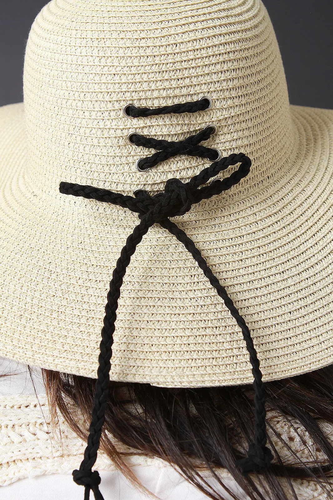 Lace-Up Back Straw Sun Hat