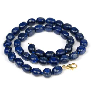 Lapis Lazuli 10mm Smooth Nugget Knotted Necklace with Gold Filled Trigger Clasp