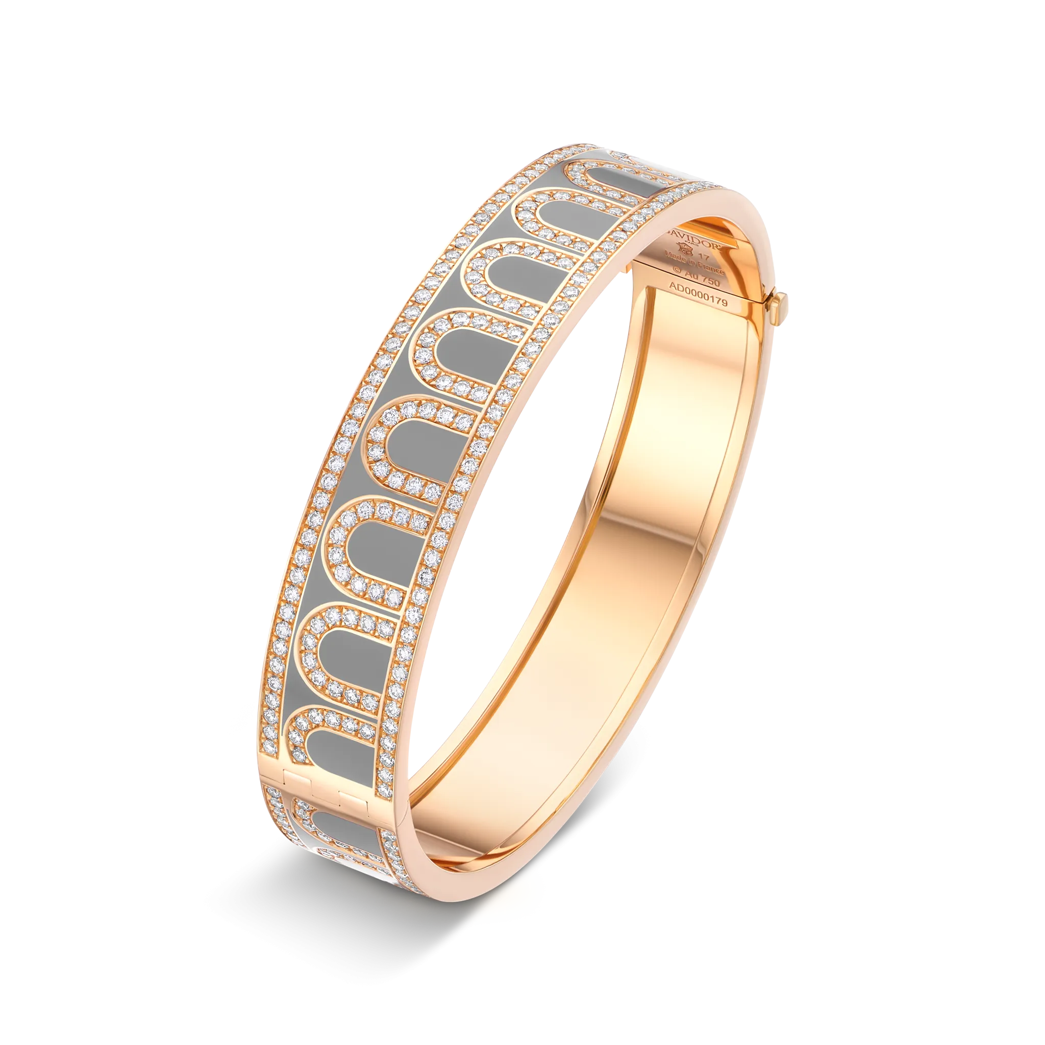 L'Arc de DAVIDOR Bangle GM, 18k Rose Gold with Lacquered Ceramic and Palais Diamonds