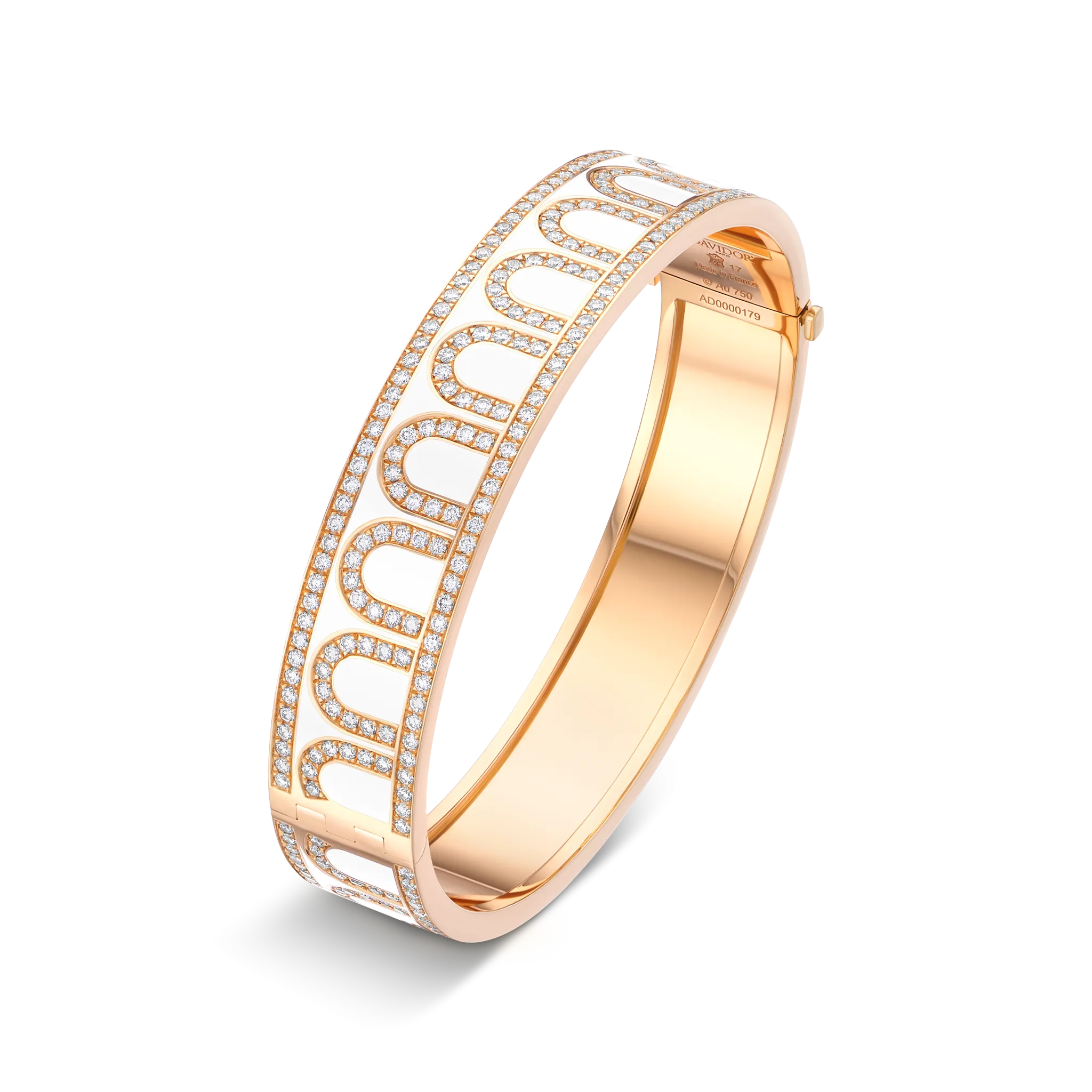 L'Arc de DAVIDOR Bangle GM, 18k Rose Gold with Lacquered Ceramic and Palais Diamonds