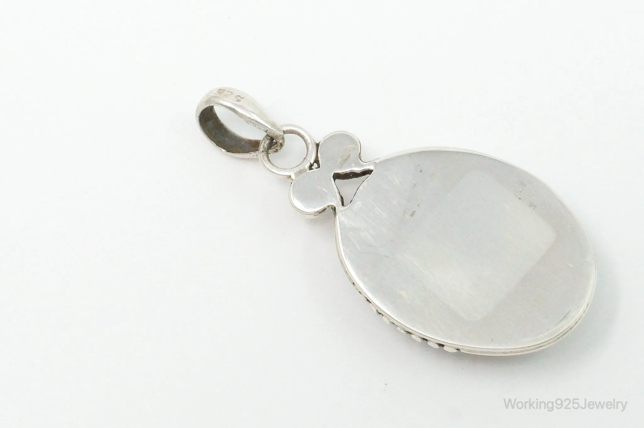 Large Vintage Mother Of Pearl Sterling Silver Pendant