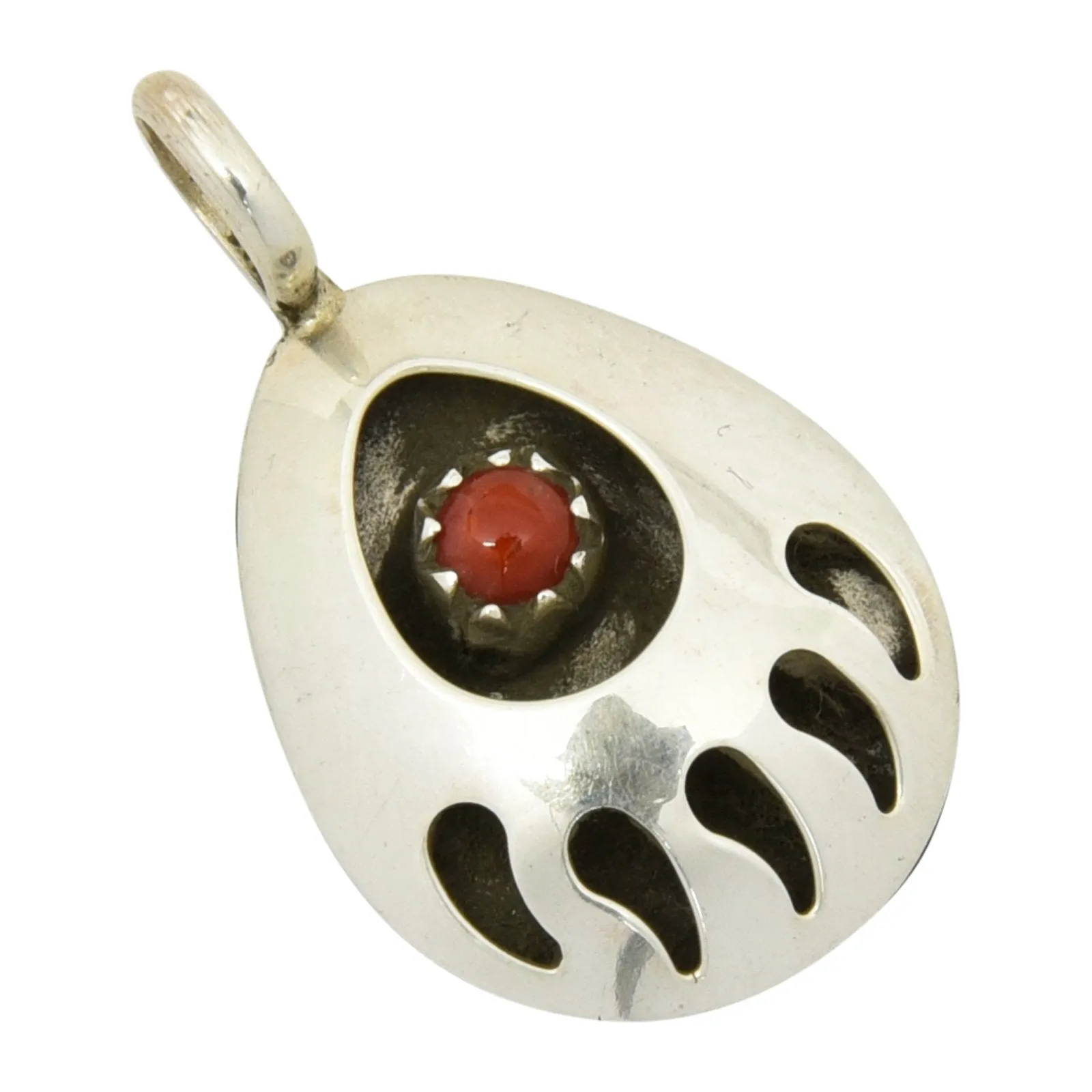 Leta Parker Coral Small Bear Paw Pendant Navajo Sterling Silver