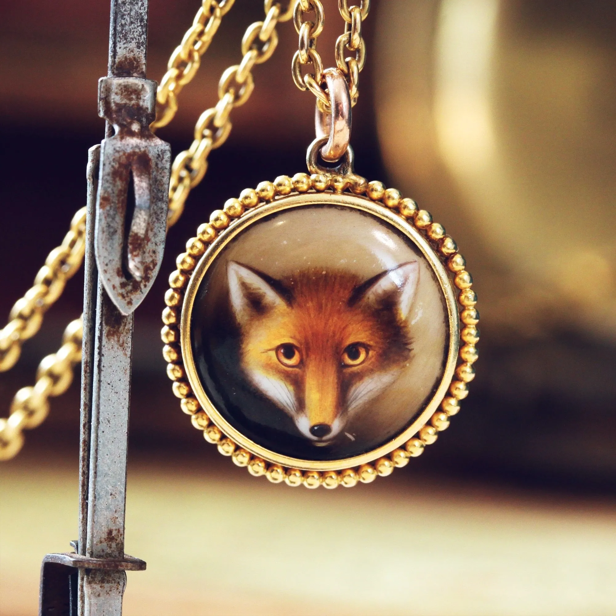 Locket Backed Miniature of a Fox Painted by W B Ford