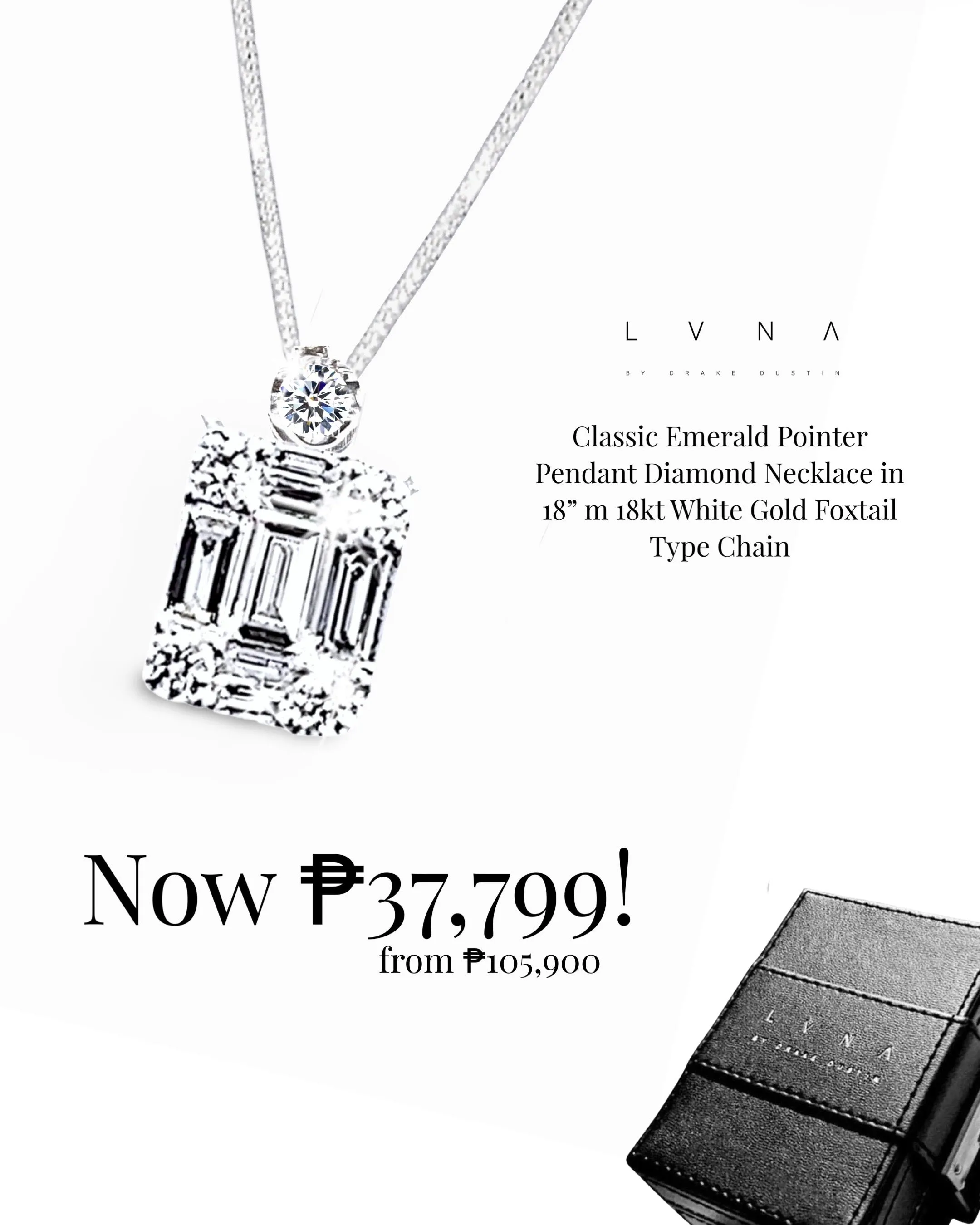 #LoveLVNA | Classic Emerald Invisible Setting Diamond Necklace in 18” m 18kt White Gold Foxtail Type Chain