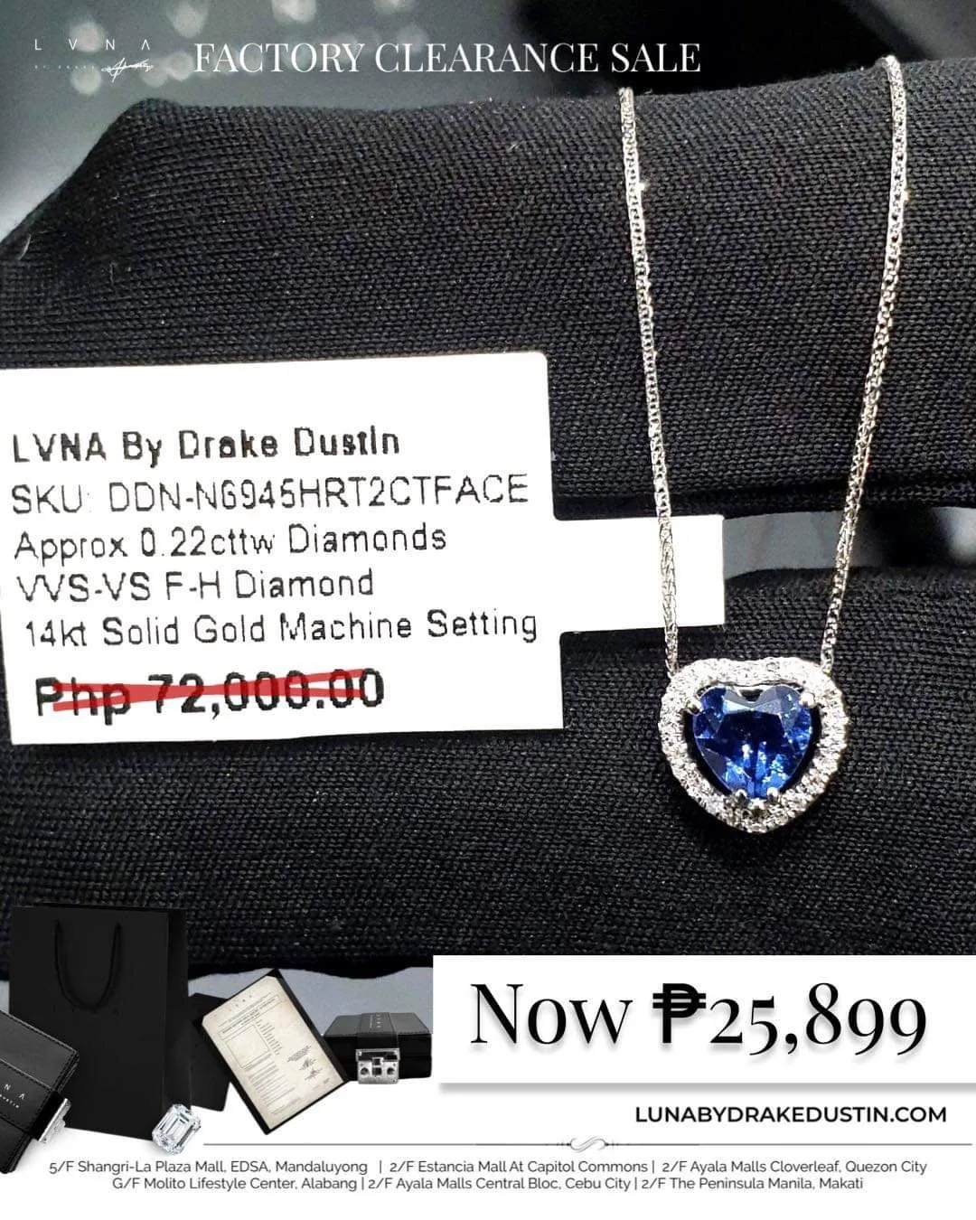 #LVNA2024 | Classic Blue Sapphire Gemstone Heart Halo Paved Diamond Necklace 18”