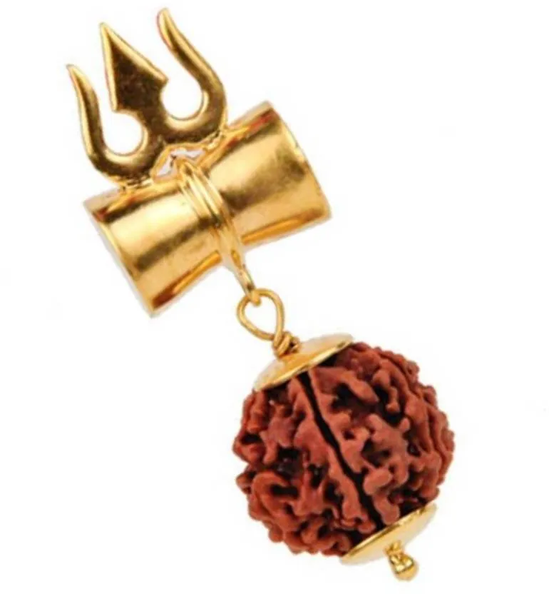 Mahakaal Kavach / Kawach Trishul Damru (Damaru) 5 Mukhi Rudraksha Locket/Pendant Shiv Shakti  in 5 faced Rudraksha mala