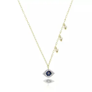 Meira T Dainty Sapphire Evil Eye and Diamond Off Center Pearl Necklace