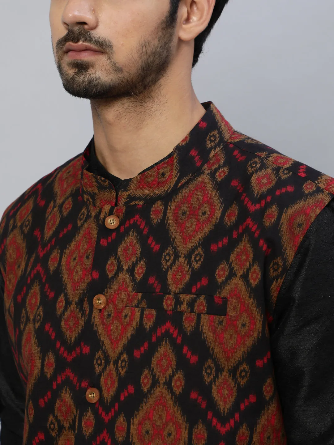 Men's Black Kurta Pyjama With Nehru Jacket - Aks Men