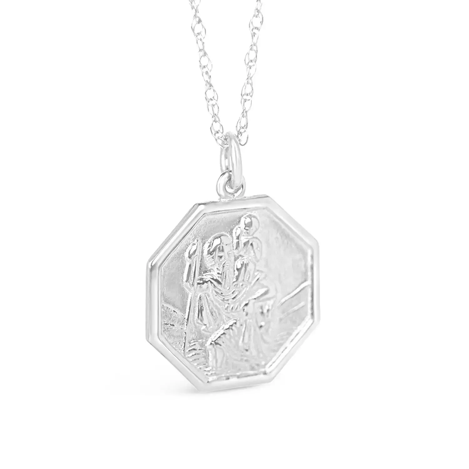 Men's Large St Christopher Necklace Silver   Engraving