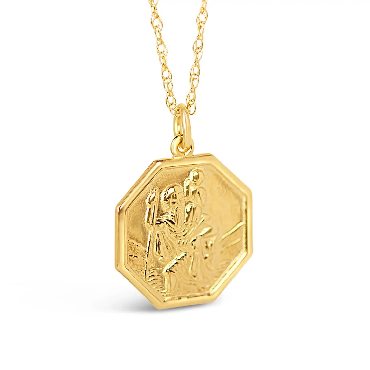 Men's Large St Christopher Necklace Solid Gold   Engraving